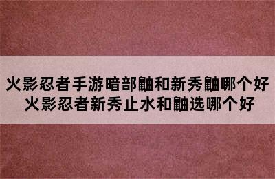 火影忍者手游暗部鼬和新秀鼬哪个好 火影忍者新秀止水和鼬选哪个好